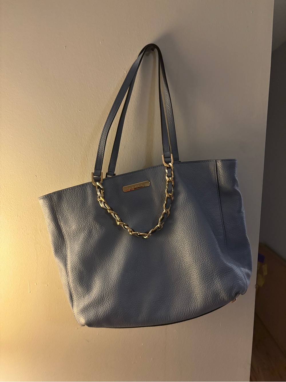 Michael Kors Blue Leather Tote with Gold Chain Accent